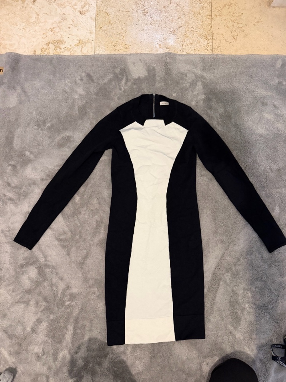 Karen Millen Black and White Long-Sleeve Panel Dress